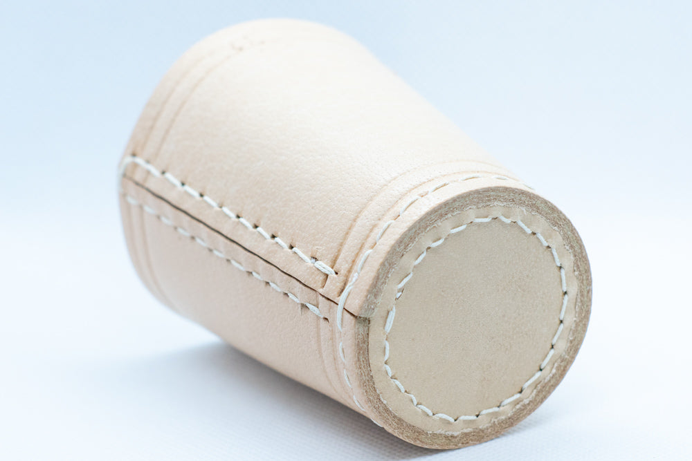 Handmade Leather Dice Cup (Off-White) No Lining white thread Simple (Online Only)