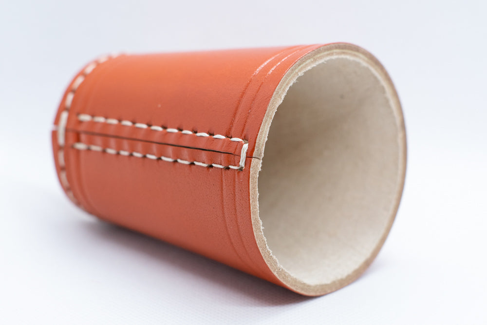 Handmade Leather Dice Cup (Orange) No Lining white thread Simple (Online Only)
