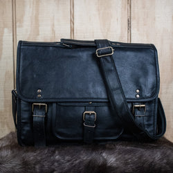 "The Adventurer" Leather Laptop Bag - Large (Black) (ONLINE ORDER ONLY)