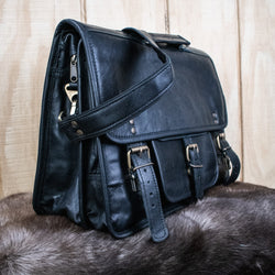 "The Adventurer" Leather Laptop Bag - Large (Black) (ONLINE ORDER ONLY)