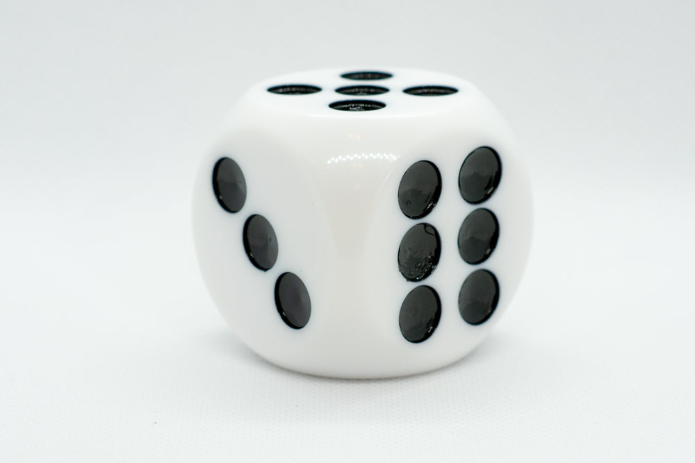 Opaque White 50mm d6 with Black Pips Jumbo Pipped Dice (Online Only)