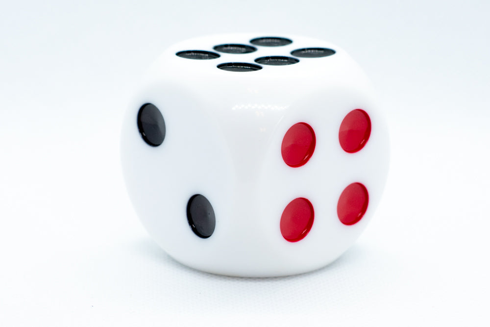 Opaque White 50mm d6 with Black Pips Jumbo Pipped Dice (Online Only)