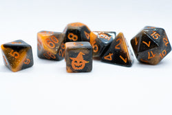 Halloween Black/Orange w/Glitter & Pumpkin 7-Dice Set RPG DND (Online Only)
