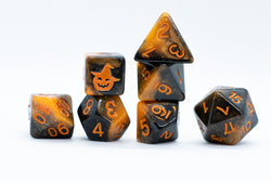 Halloween Black/Orange w/Glitter & Pumpkin 7-Dice Set RPG DND (Online Only)