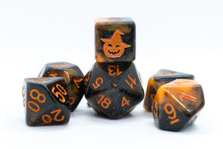 Halloween Black/Orange w/Glitter & Pumpkin 7-Dice Set RPG DND (Online Only)