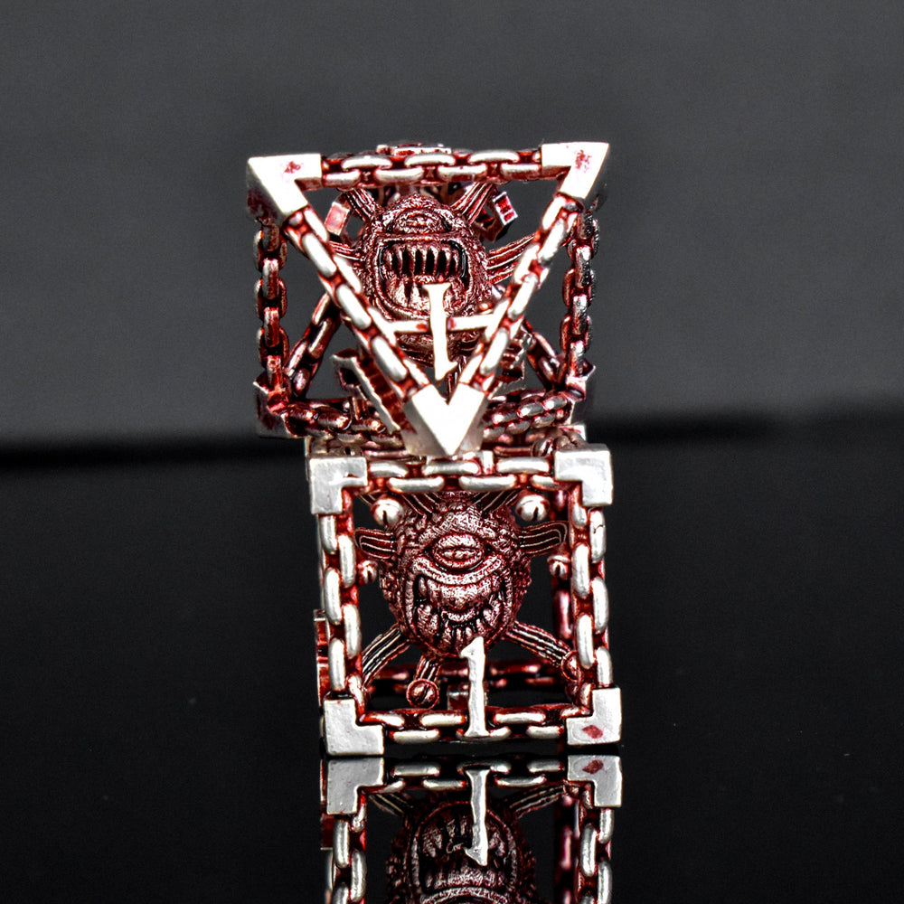 Beholder's Gates Hollow Metal Dice Set - Red and Silver (ONLINE ORDER ONLY)