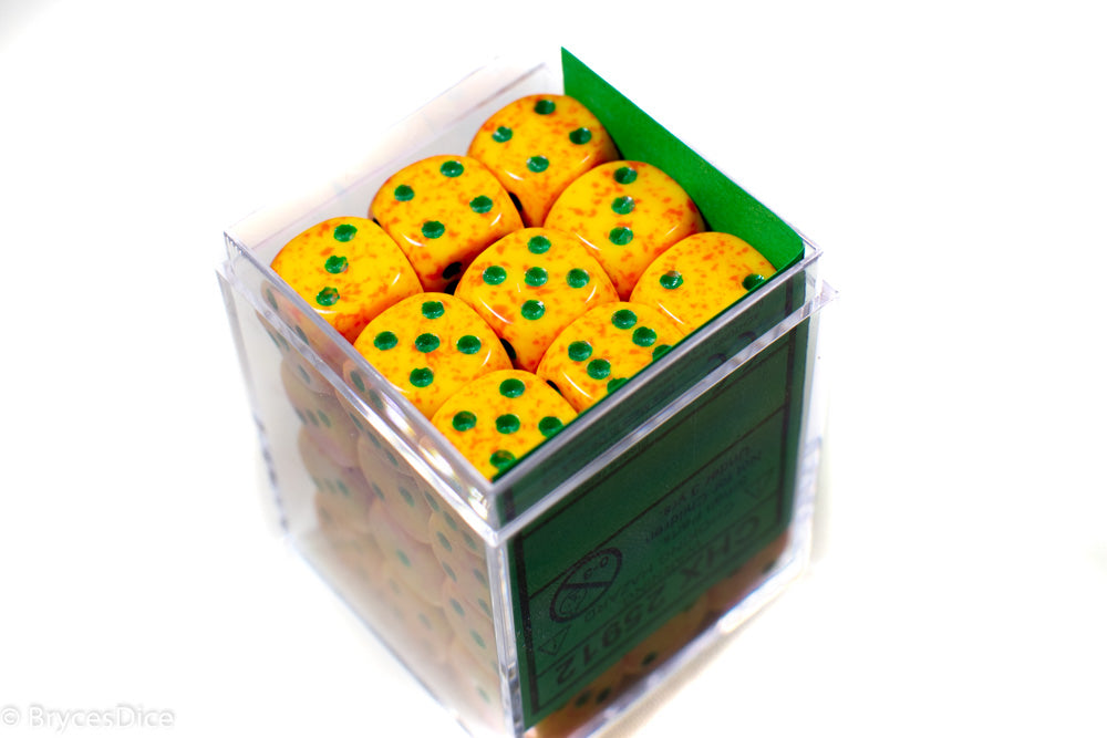 Lotus Speckled 12mm D6 Pipped (Orange/Yellow/Green) Sold by Piece (Online Only)