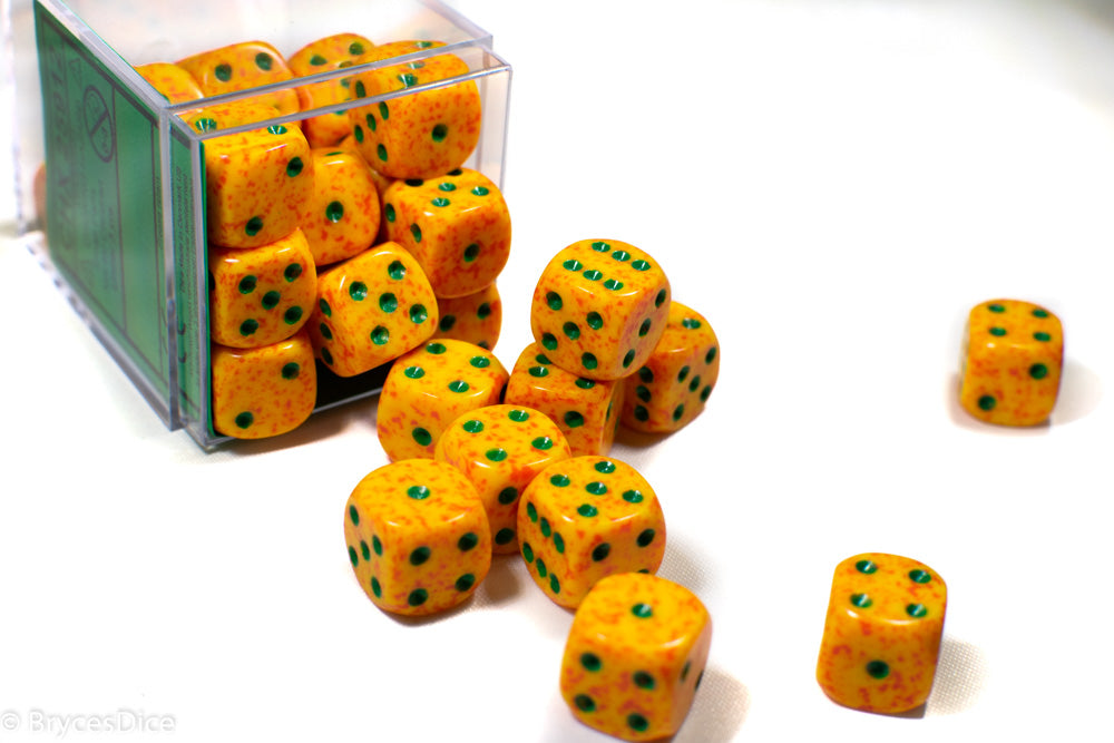 Lotus Speckled 12mm D6 Pipped (Orange/Yellow/Green) Sold by Piece (Online Only)