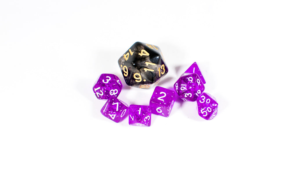 Purple with Glitter Miniature Poly Dice Set Small (7) RPG DnD Mini (Online Only)