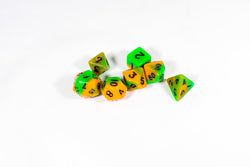 Vibrant Orange & Green Miniature Poly Dice Set Small (7) RPG DnD Mini (Online Only)