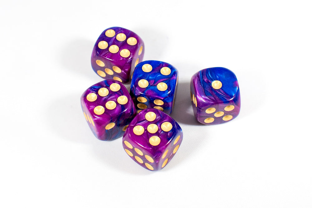 Purple and Blue 16mm D6 Pipped Dice (Online Only)