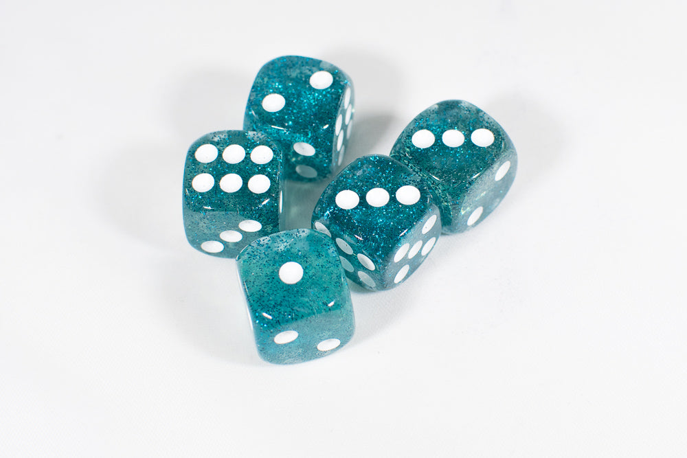 Blue with Glitter D6 16mm Pipped Dice (sold by the piece) (Online Only)