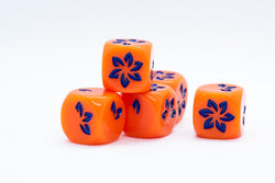 10-Pack Orange w/Blue Falling Petals Dice 16mm D6 Flower Dice (Online Only)