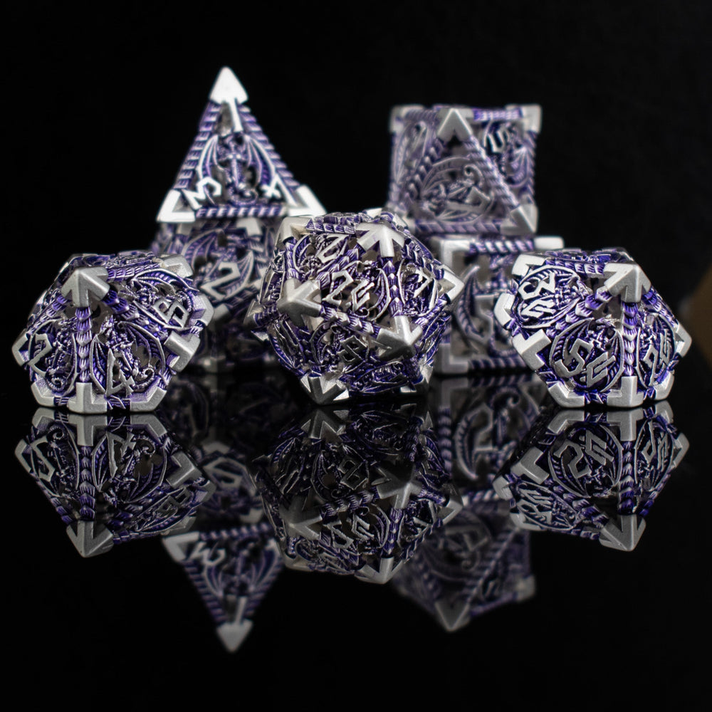 Dragonguard Hollow Metal Dice Set - Purple and Silver (ONLINE ORDER ONLY)