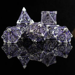 Dragonguard Hollow Metal Dice Set - Purple and Silver (ONLINE ORDER ONLY)