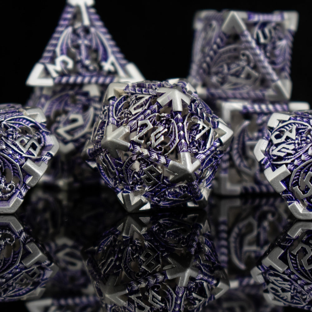 Dragonguard Hollow Metal Dice Set - Purple and Silver (ONLINE ORDER ONLY)