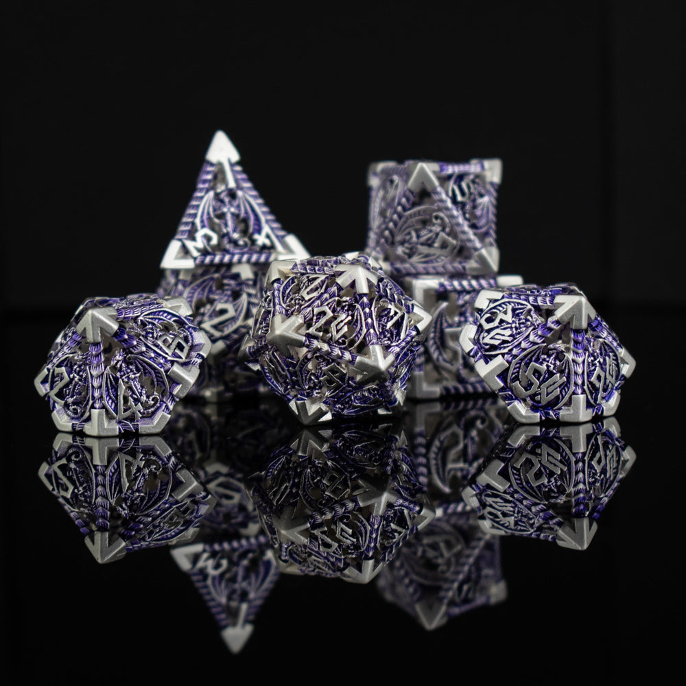 Dragonguard Hollow Metal Dice Set - Purple and Silver (ONLINE ORDER ONLY)