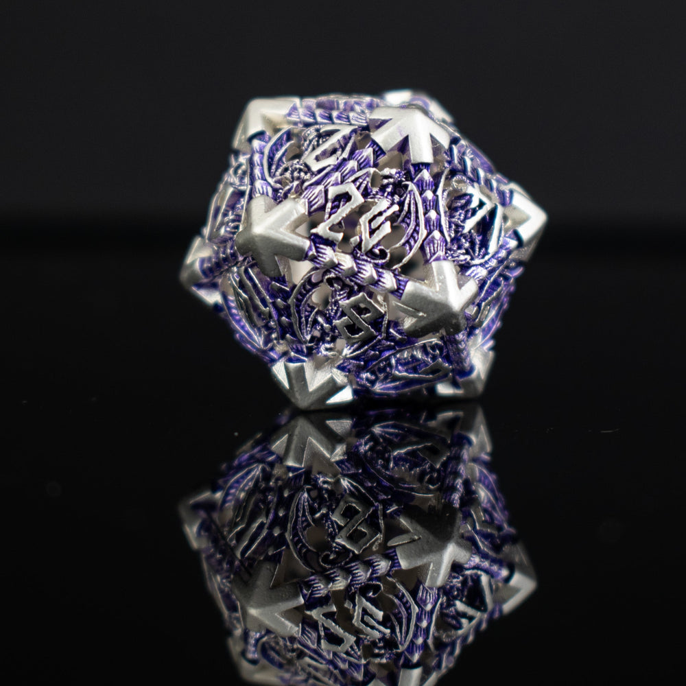 Dragonguard Hollow Metal Dice Set - Purple and Silver (ONLINE ORDER ONLY)