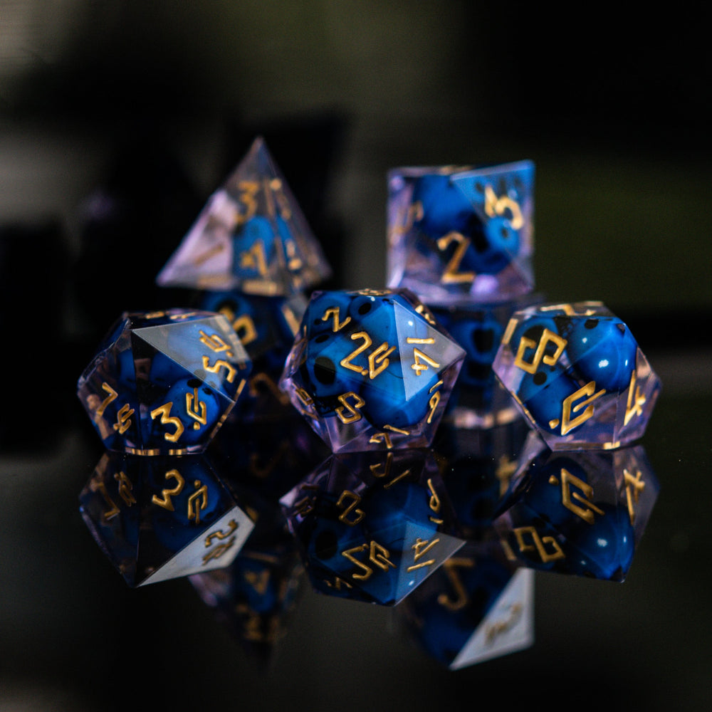 Corpse Blue and Lavender Sharp-Edged Resin Dice Set (ONLINE ORDER ONLY)