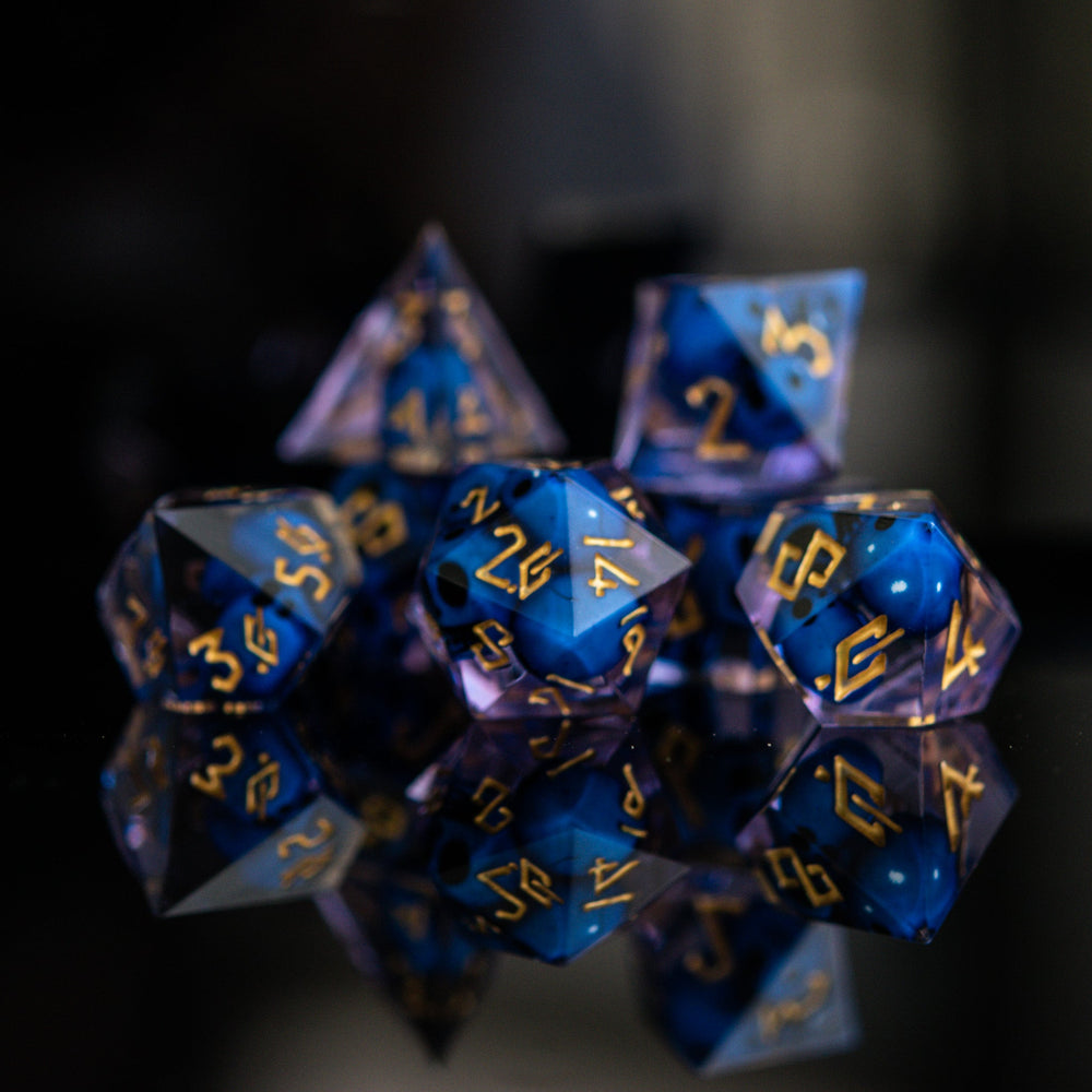 Corpse Blue and Lavender Sharp-Edged Resin Dice Set (ONLINE ORDER ONLY)