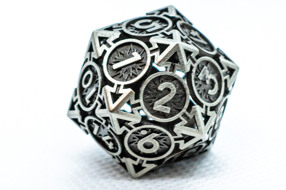 Single d6/d20 Iron Silver Deadly Arrow Dice (Online Only)