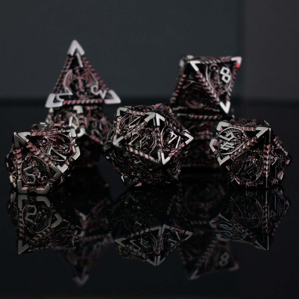 Dragonguard Hollow Metal Dice Set - Crimson and Shadow (ONLINE ORDER ONLY)