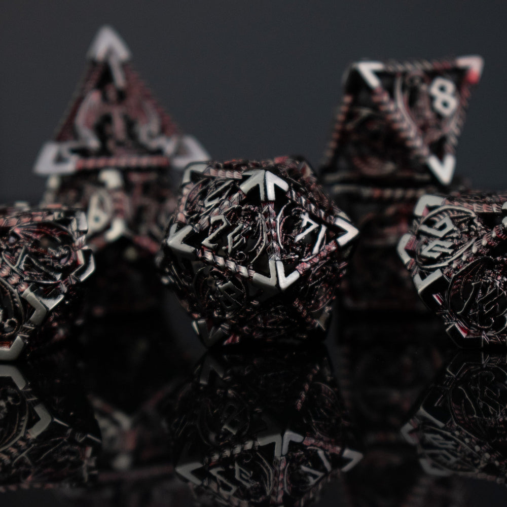 Dragonguard Hollow Metal Dice Set - Crimson and Shadow (ONLINE ORDER ONLY)