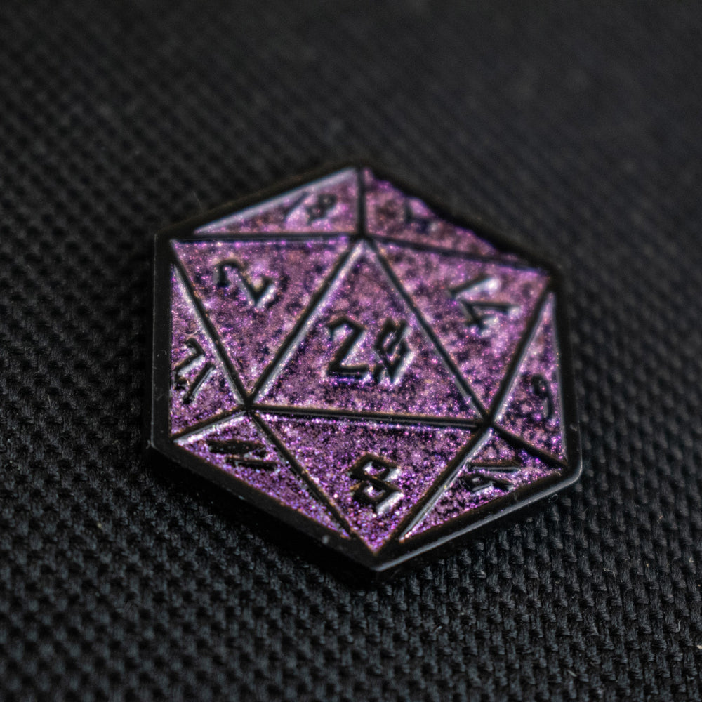 Purple Glitter D20 Pin (ONLINE ORDER ONLY)
