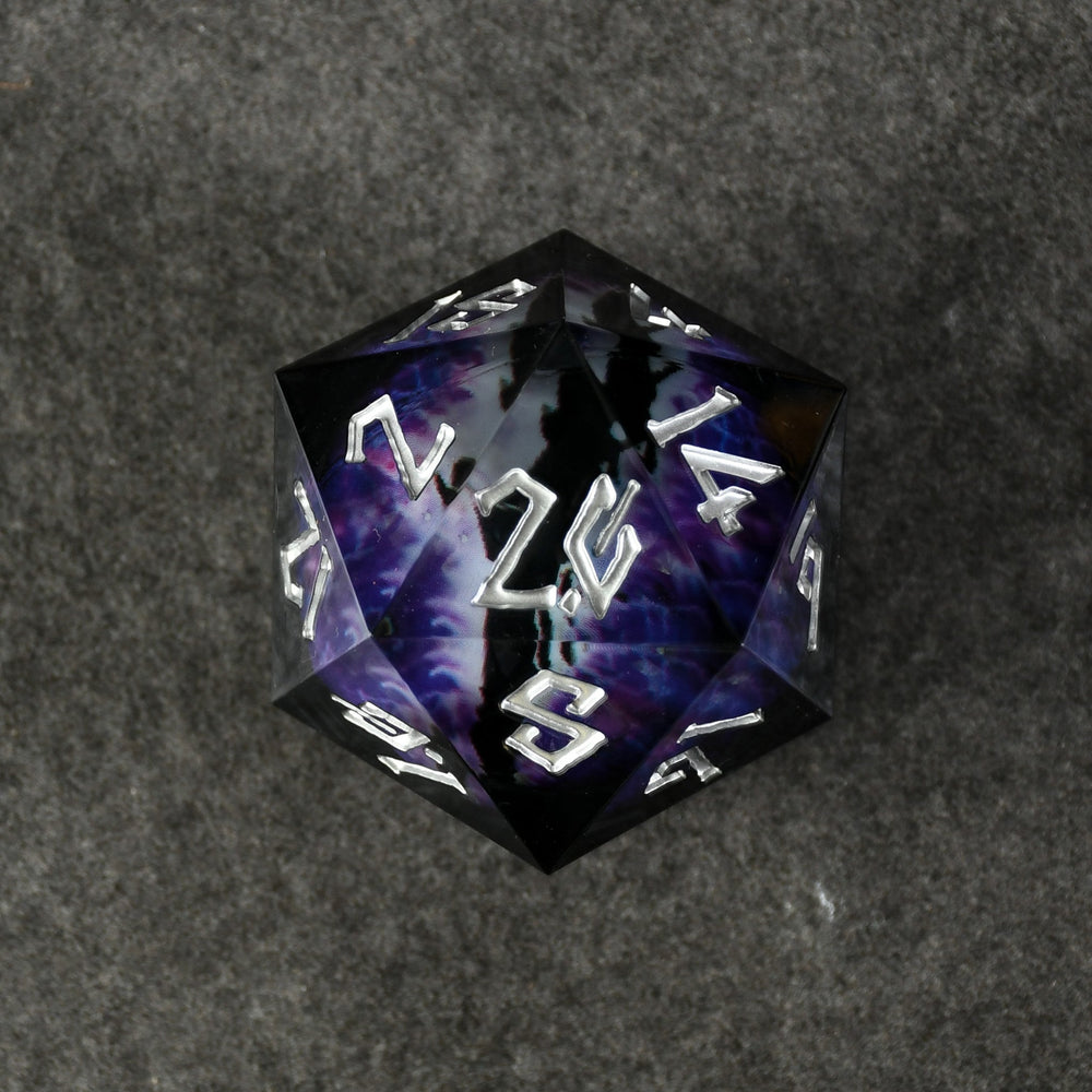 Enchanted Dragon Eye (Black/Silver) Liquid Core 50mm D20 (ONLINE ORDER ONLY)