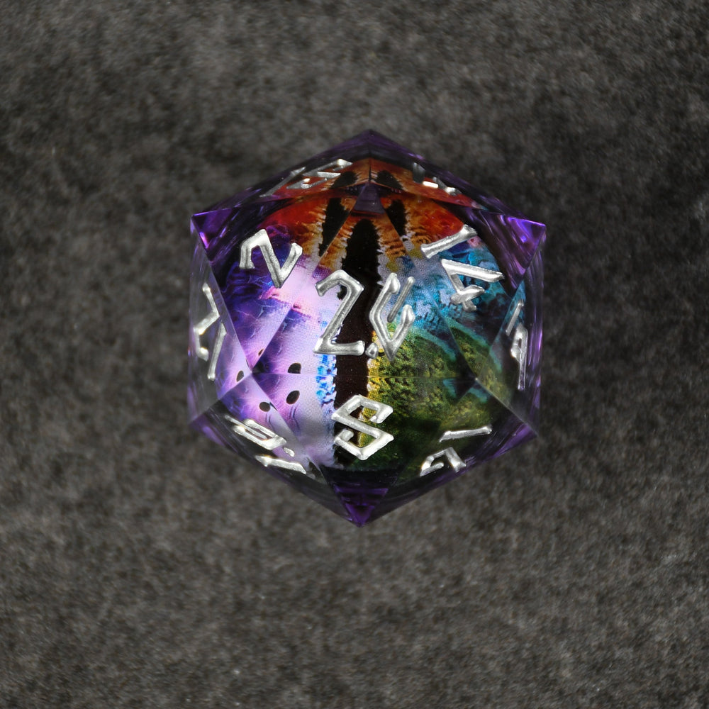 Rainbow Dragon (Purple/Silver) Liquid Core 50mm D20 (ONLINE ORDER ONLY)