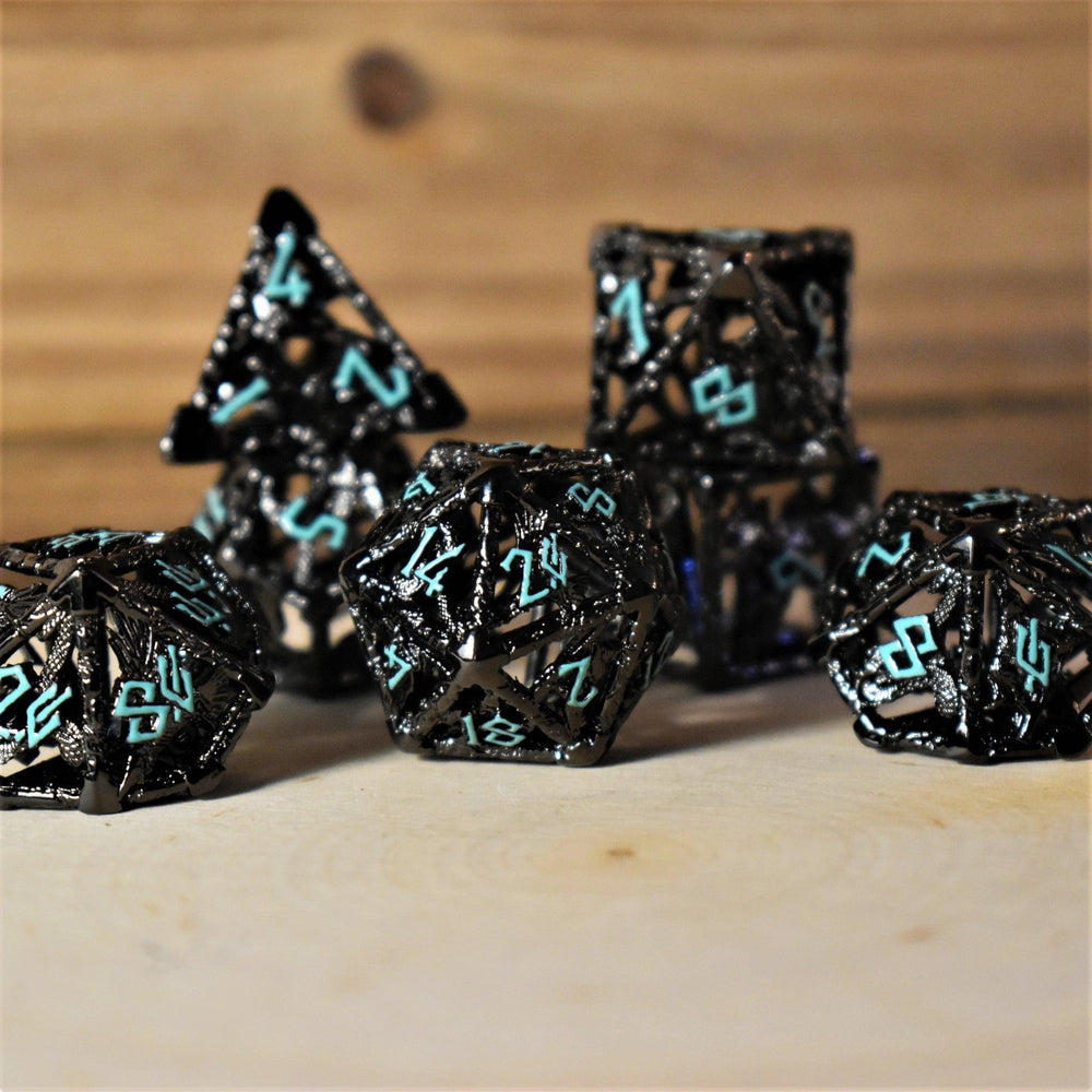 Legends of Valhalla - Black and Blue Hollow Metal Dice Set (ONLINE ORDER ONLY)