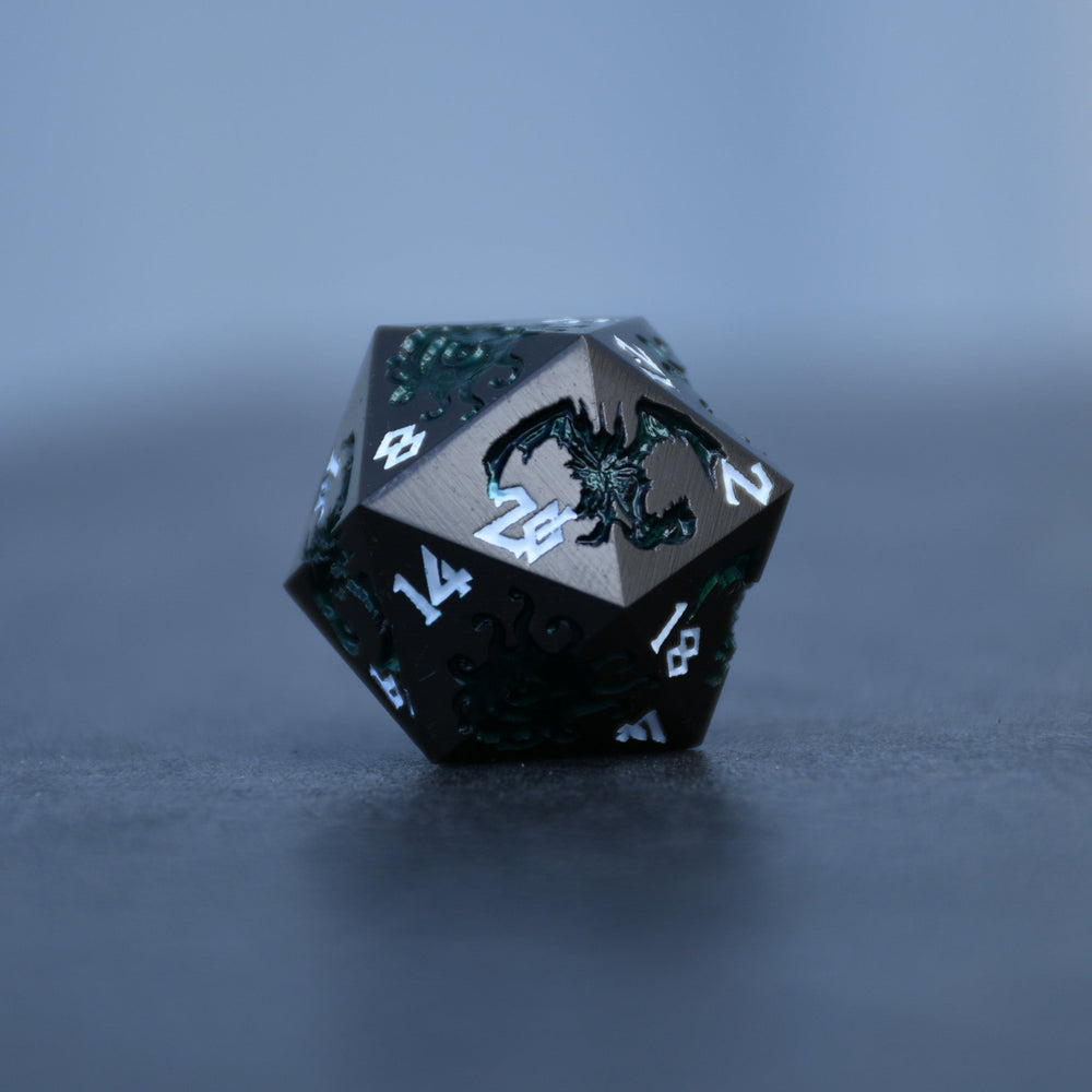 Monster Manual Dice - Gunmetal and Green (ONLINE ORDER ONLY)