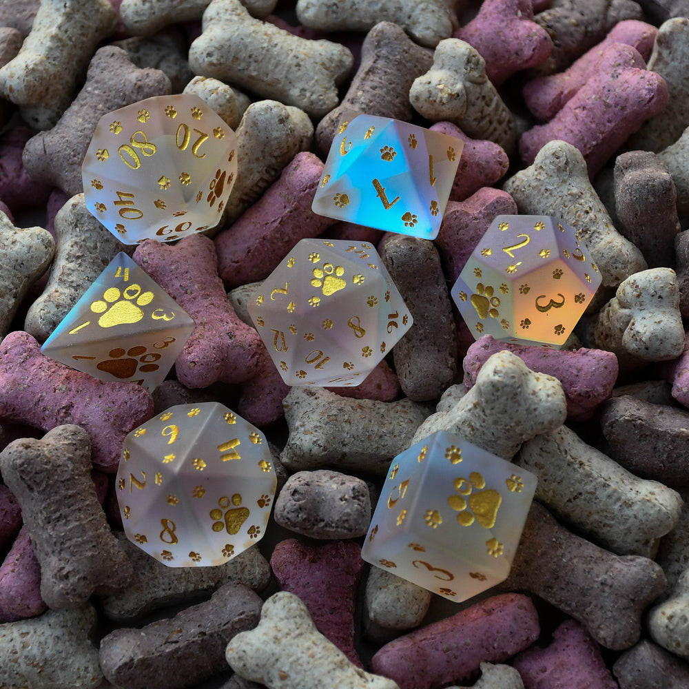 Puppy Paws Frosted Prism Glass Dice Set (ONLINE ORDER ONLY)