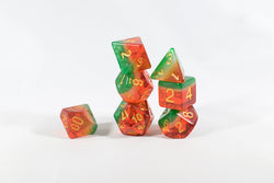Watermelon Semi-Translucent Poly Dice Set (7) Red Green White Acrylic Gold (Online Only)