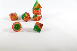 Watermelon Semi-Translucent Poly Dice Set (7) Red Green White Acrylic Gold (Online Only)
