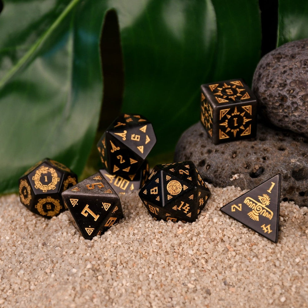 Aztec Silver Sheen Obsidian Stone Dice Set - Dice Around the World Collection (ONLINE ORDER ONLY)