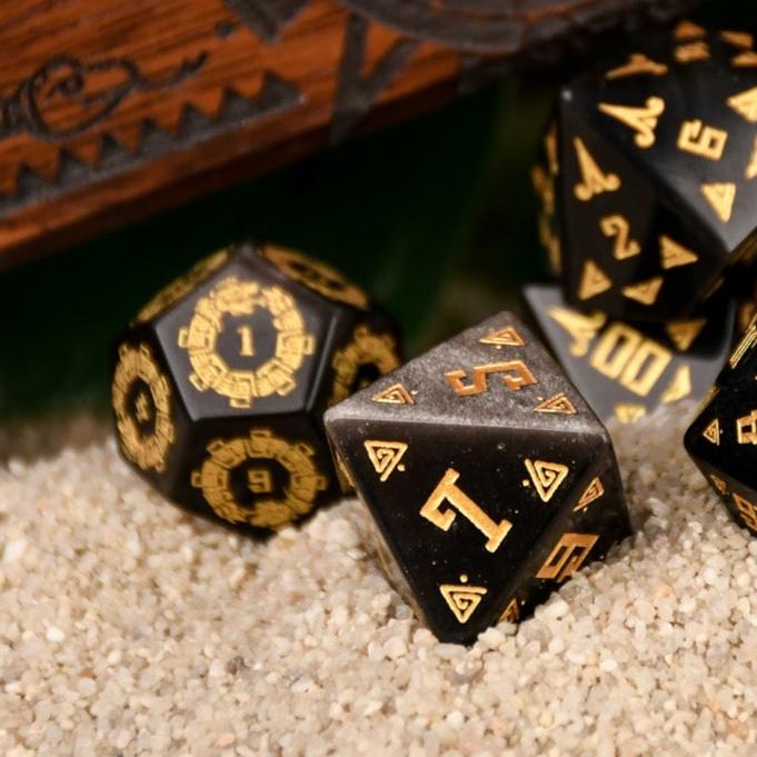 Aztec Silver Sheen Obsidian Stone Dice Set - Dice Around the World Collection (ONLINE ORDER ONLY)