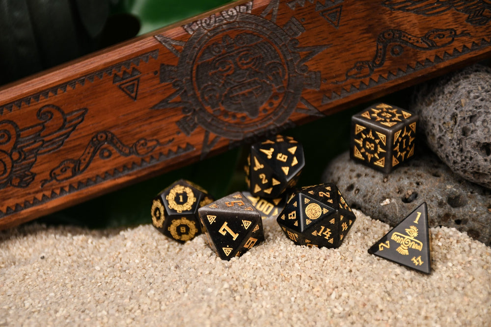 Aztec Silver Sheen Obsidian Stone Dice Set - Dice Around the World Collection (ONLINE ORDER ONLY)