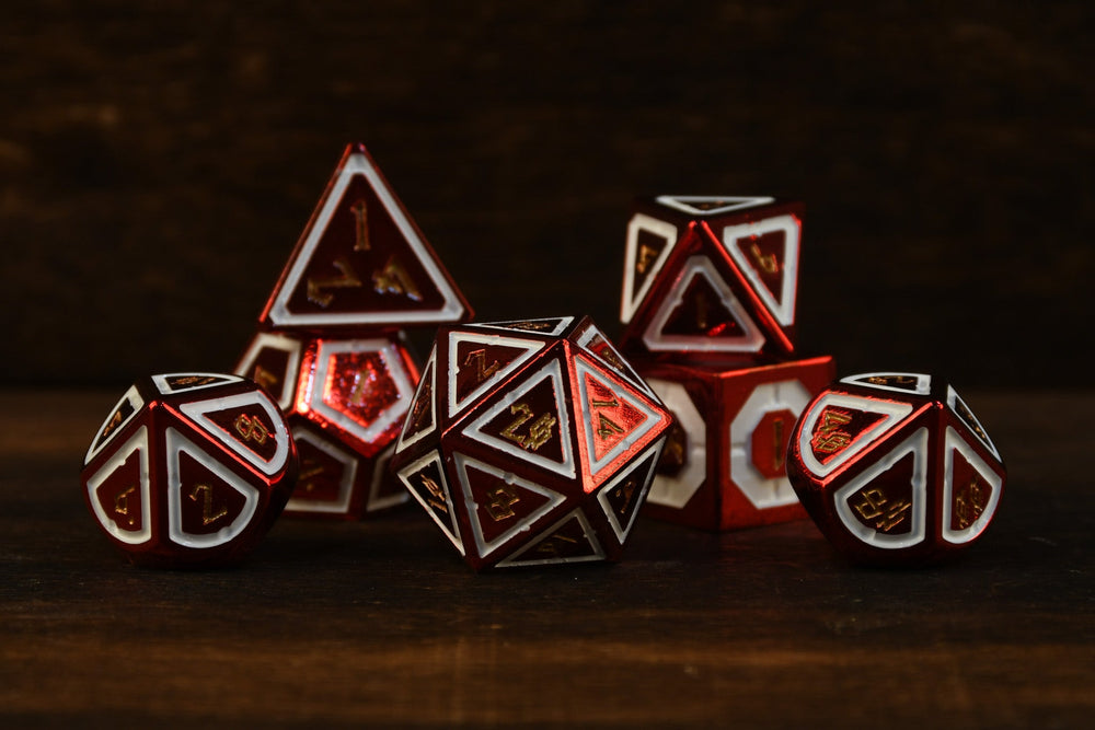 Cleric's Domain Red And White Metal Dice Set (ONLINE ORDER ONLY)