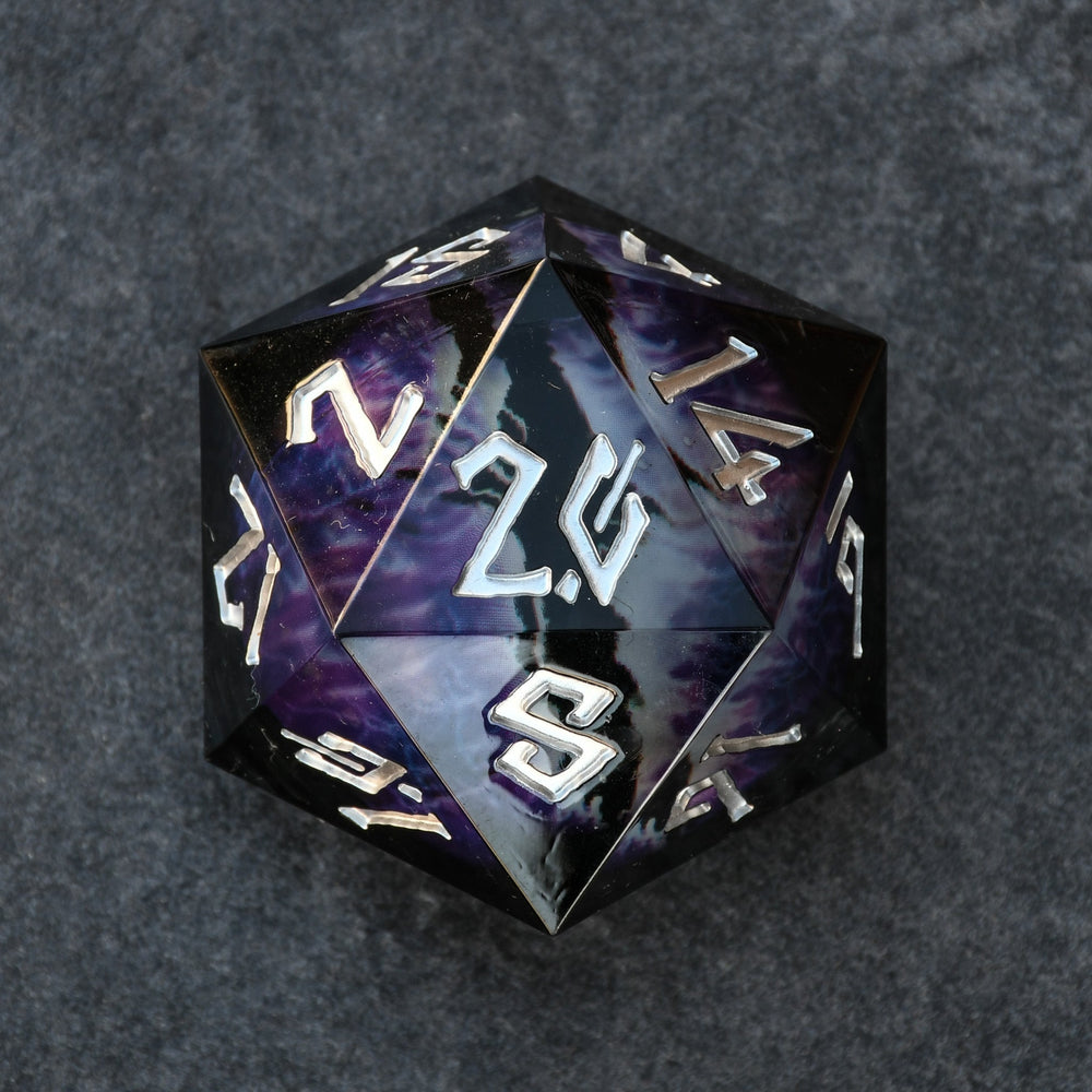 Enchanted Dragon (Black/Silver) Liquid Core 30mm D20 (ONLINE ORDER ONLY)