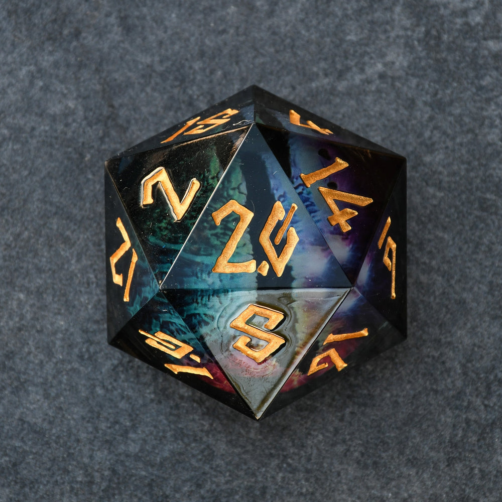 Rainbow Dragon (Black/Gold) Liquid Core 30mm D20 (ONLINE ORDER ONLY)