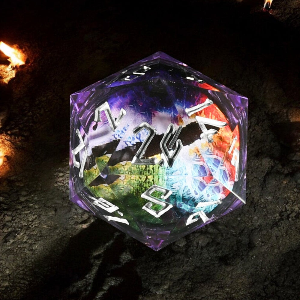Rainbow Dragon (Purple/Silver) Liquid Core 50mm D20 (ONLINE ORDER ONLY)