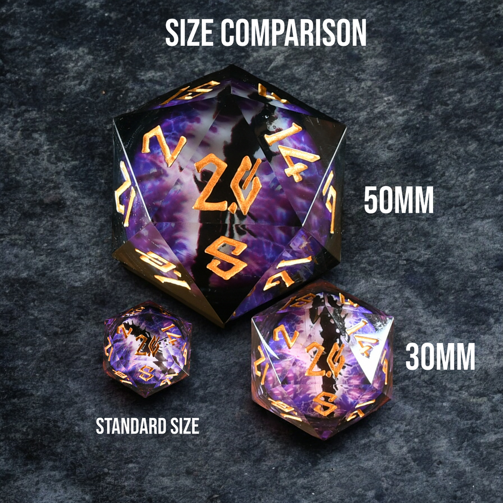 Enchanted Dragon (Black/Silver) Liquid Core 30mm D20 (ONLINE ORDER ONLY)