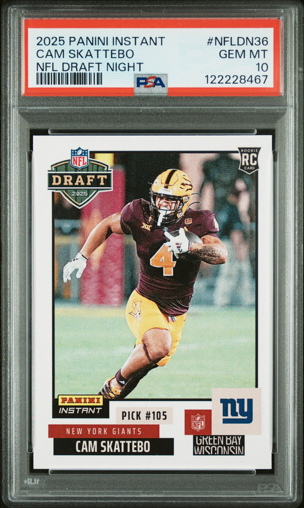 Graded 2025 Panini Instant Cam Skattebo #NFLDN36 NFL Draft Night Rookie RC Football Card PSA 10 Gem Mint (ONLINE ORDER ONLY)