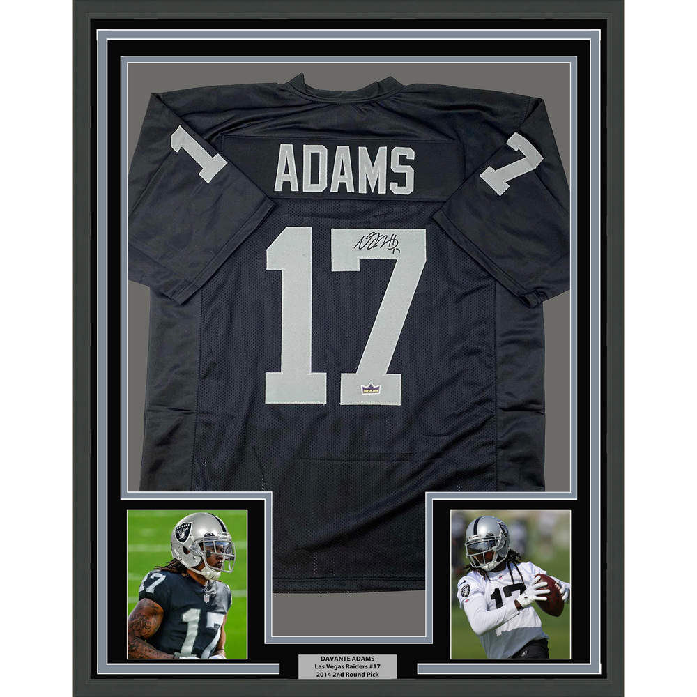 Framed Facsimile Autographed Davante Adams 35x39 Oakland Las Vegas Black Reprint Laser Auto Football Jersey (ONLINE ORDER ONLY)