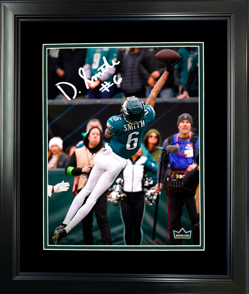 Framed DeVonta Smith Philadelphia Eagles Facsimile Laser Engraved Signature Auto 11"x14" Football Photo HOFSM Holo (ONLINE ORDER ONLY)