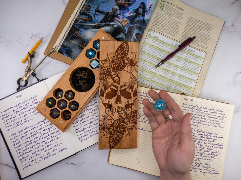 Death Head Moth | Engraved Dual Hex Dice Vault (ONLINE ORDER ONLY)