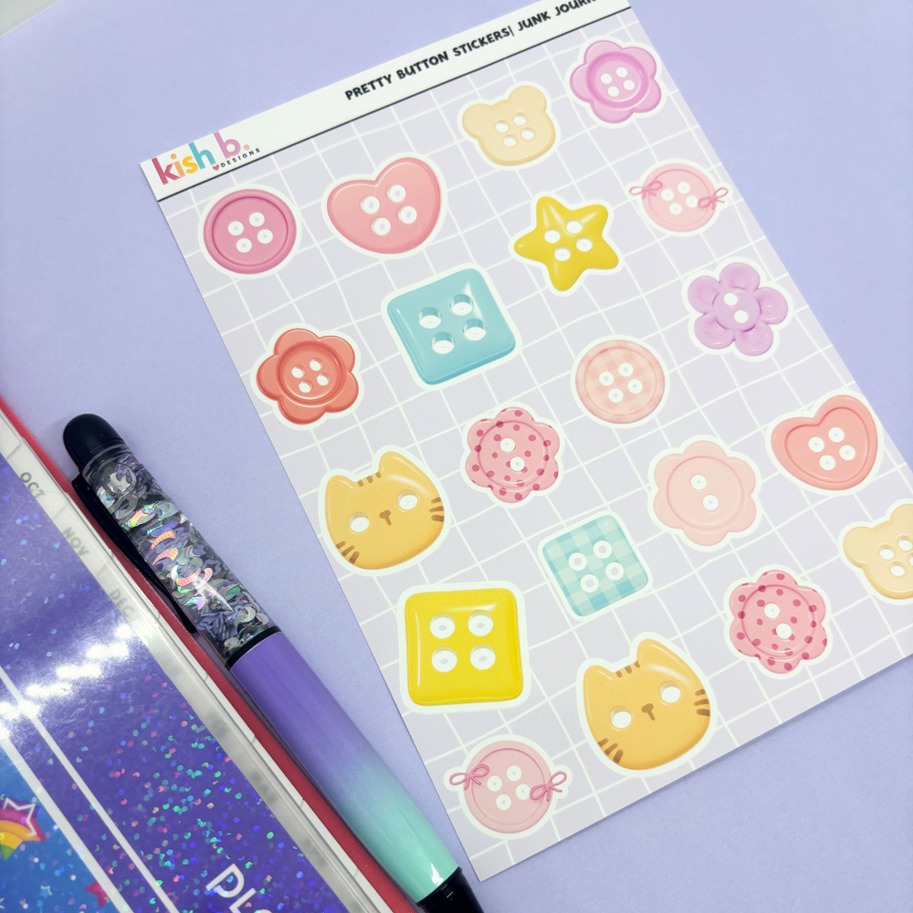 Pretty Button|Journal| Sticker Sheet (ONLINE ORDER ONLY)
