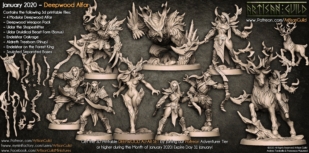 3D Printed Artisan Guild Sacred Well Deepwood Alfar Set 28mm 32mm (Online Only)
