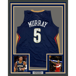 Framed Facsimile Autographed Dejounte Murray 35x39 New Orleans Blue Reprint Laser Auto Basketball Jersey (ONLINE ORDER ONLY)